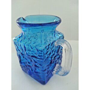 VTG Midnight Blue Pilgrim Glass Pitcher - Nugate Surface - Clear Handle  4"